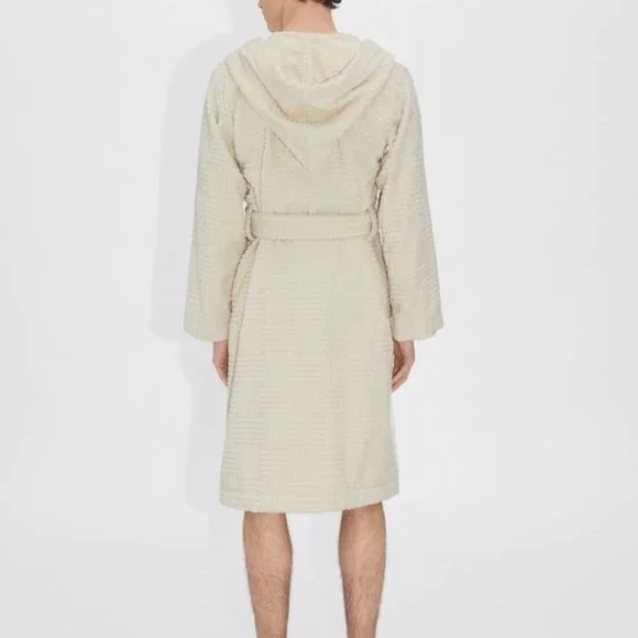 Bottega Veneta Intrecciato Cotton Terry Bath Robe White w/hood 656097 Italy - Picture 3 of 5